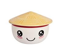 Elbenwald Kawaii Bowl with lid for Anime Fans Ramen Bowl Cereal Bowl Round Printed 550 ml Ceramic White