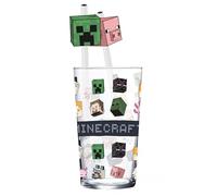 Elbenwald Minecraft Characters Glass with 2 Straws, 485 ml