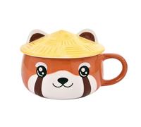 Elbenwald Mug Kawaii Red Panda Design with Lid - Capacity 450 ml, Height 9 cm (with Lid) - in Ceramic Red for Anime Fans