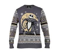 Elbenwald Nightmare Before Christmas Knitted Sweater with Jack Skellington Design - Ugly Christmas Sweater for Men Women Unisex Grey - XL