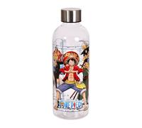 Elbenwald One Piece Water Bottle - 850 ml with Luffy and Crew Motif, Water Bottle with Screw Cap, Height 22.5 cm - Transparent/Multicolor