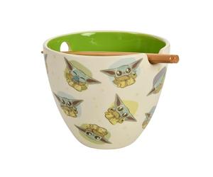 Elbenwald Ramen Bowl with Chopsticks - Star Wars The Mandalorian Grogu - Gift Idea - Ceramic Bowl - 550 ml - Bowl Set Ceramic Bamboo - White