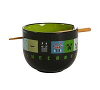 Elbenwald Ramen Bowl with Chopsticks - Various Designs 500 ml Ceramic and Bamboo (Minecraft)