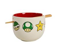 Elbenwald Ramen Bowl with Chopsticks - Various Designs 500 ml Ceramic and Bamboo (Super Mario)