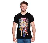 Elbenwald Sailor Moon T-Shirt with Crew Motif for Anime Fans Men Ladies Unisex Cotton Black - XL