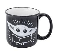 Elbenwald Star Wars The Mandalorian Mug with Grogu The Force is Strong Motif, 400 ml, Height 9 cm Ceramic Black White