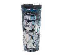 Elbenwald Star Wars Thermos Mug - 425 ml - Stainless Steel Coffee-to-Go Cup with Screw Cap and Lockable Drinking Opening (Height 19 cm) - White/Blue with Stormtrooper Motif