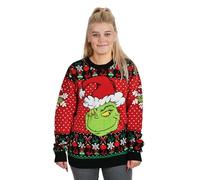 Elbenwald The Grinch Knitted Pullover with Christmas Grinch Motif for Men Women Unisex Cotton red - L