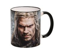 Elbenwald Witcher Mug with Geralt of Rivia Character Motif and Wolf Logo 320 ml Ceramic Grey