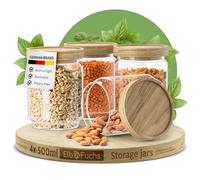 ElbFuchs® Airtight Glass Jars with Lid | 4x 500ml (BPA-FREE & MOTH-PROOF) - Borosilicate Storage Jars with Wooden Lid | Jars for Sugar, Salt, Tea, Cookies and Sweets