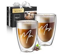 ElbFuchs® Double-Walled Latte Macchiato Glasses Mr & Mrs 2 x 350 ml [Ideal as a Wedding Gift] Thermal Glasses for Cappuccino Coffee Glasses Tea Glasses