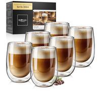 ElbFuchs® Double-Walled Latte Macchiato Glasses Set [6 x 350 ml Milan] Crystal Clear Thermal Glasses Double Walled Ideal as Cappuccino Glasses Coffee Glasses Tea Glasses