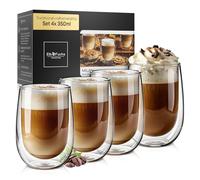 ElbFuchs® Espresso Cup Set (4 x 350 ml) Double-Walled Espresso Glasses Thermal Glasses Double-Walled Mocha Cups Dishwasher Safe Espresso Coffee Cups for All Standard Fully Automatic Coffee Ma