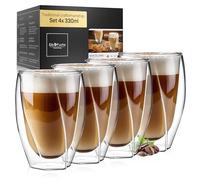ElbFuchs® Latte Macchiato Glasses Double-Walled Curved [4 x 330 ml] | Thermal Glasses Double Walled | Cappuccino Cups Glass | Crystal Clear Double-Walled Glasses | Tea Glasses | Coffee Glasses