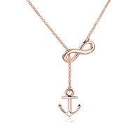 ELBLUVF 18K Stainless Steel Gold Rose Gold Plated Hope Anchor and Infinity Lariat Y Necklace For Women (Rosegold)