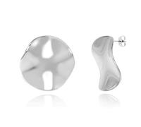 ELBLUVF Chunky Earrings Stainless Steel 18K Gold Plated Textured Retro Discs Round Button Dome Oval Geometry Large Earrings For Women, Stainless Steel, No Gemstone