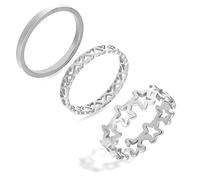 ELBLUVF Set of 3pcs Stainless-steel Lucky Stars Star Love Heart Band Stackable Ring For Women (5)