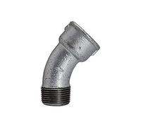 Elbow 40, 45°, IG/AG, Rp/R 1/4, operating temperature -20 °C to 300 °C, black malleable iron, hot-dip galvanised, DIN EN 10242