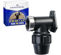 Elbow Adapter Ø 20 mm x 1/2″ Angle 90° with Wall Holder and Female Thread | Reinforced with Galvanised Steel Ring Made of Polypropylene PP for Connecting Polyethylene PE Pipes - MONTERAL