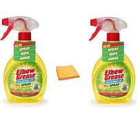 Elbow Grease 2 X 500ml Lemon Fresh Washing Up Spray - Power Degreaser Cleaner for Glasses, Pans, and Plates - Fresh Lemon Scented Formula - Includes 2 Karrma Microfiber Cloths