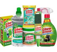 Elbow Grease 6-Piece Green Cleaning Bundle Giftset, Includes Dish Brush, Soda Crystals 500g, Concentrated Vinegar 750ml, Air Fryer Cleaner 500ml, Drain Unblocker Sachets 3x 40g, Cleaning Gloves Large