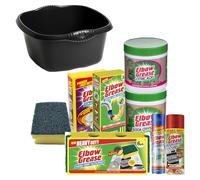 Elbow Grease 7-Piece Cleaning Bundle Set & 32cm Bowl, Includes Crystal Soda, Citric Acid, Drain Unblocker Sachets, foaming toilet tablets, Scourer, Oven & Grill Cleaner & Glass Cleaner