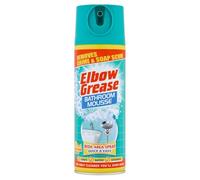 Elbow Grease Bathroom Mousse Spray Cleaner - Wide Area Foam for Sink, Shower, Bath - Removes Soap Scum & Grime - Fresh Lemon, Orange & Ginger Fragrance - 400ml - Quick & Easy to Use Green - 1 Pack