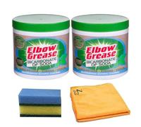 Elbow Grease Bicarbonate of Soda 500g 2Pk and 1 Microfiber Cloth & Cleaning Sponge, Natural Multipurpose Powder for Laundry, Kitchen, Appliances & Surfaces Non-Scratch