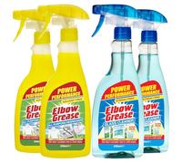 Elbow Grease Cleaning Bundle - 2X All Purpose Degreaser Original 500ml & 2X Window & Glass Cleaner 500ml - Powerful Multi-Surface Spray for Kitchen, Bathroom, Windows, Ovens & More