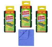 Elbow Grease Dish Brush Refill - Heavy Duty Green Refill Sponges Cleaning Scourer (3 x3) 9 Refill -With 1Microfiber Cloth