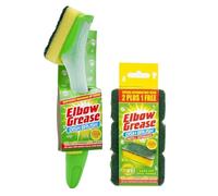 Elbow Grease Fillable Washing Up Brush with Sponge- Ergonomic design handle - with 3X Elbow Grease Sponge Refills