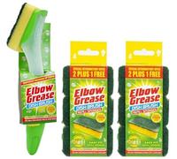 Elbow Grease Fillable Washing Up Brush with Sponge- Ergonomic design handle - with 6X Elbow Grease Sponge Refills