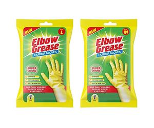 Elbow Grease Rubber Gloves Cotton Lined Extra Strong Non-Slip Size Large, EG26 & Rubber Gloves Cotton Lined Extra Strong Non-Slip Size Medium,Yellow, 7.0 gram