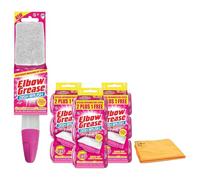 Elbow Grease Washing Up Brush with Liquid Dispenser - 1pc + 9 Refill Sponge Heads (Pink) & 1pc Zopper Microfiber Cloth - Effortless Dish Cleaning and Surface Care