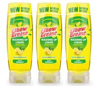 Elbow Grease Washing Up Liquid, Lemon Fresh Scent, Concentrated Power Degreaser, Easy Squeezy Stand-Up Bottle, 450ml, Pack of 3