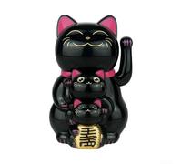 Elchuiaby Solar Powered Auto Waving Maneki Neko Lucky Cat Family Set, Black Fortune Wealth Decor Figurine Ornament for Home, Office, Retail Store Desk Display