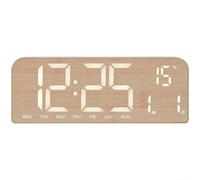 Elchuiaby Wooden Style LED Digital Alarm Clock, Large Screen with Calendar and Temperature, Dual Alarm Function, Adjustable Brightness(A)
