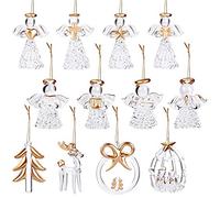 ELCOHO 12 Pieces Glass Angel Ornaments, Hanging Angels Tree Ornaments, Glass Art Prayer Guardian for Christmas Tree Decorations
