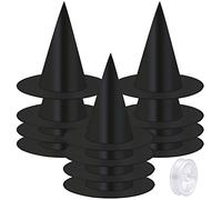 ELCOHO 12 Pieces Halloween Costume Witch Hat with 100 Yards Hanging Rope for Halloween Yard Decoration,Black,M