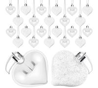 ELCOHO 24 Pieces Valentine's Day Heart Baubles Ornaments Heart Shaped Decoration Baubles for Valentine's Day Decoration, 2 Styles (Glossy, Glitter) (White)