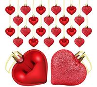 ELCOHO 24 Pieces Valentine's Day Heart Baubles Ornaments Heart Shaped Decoration Baubles for Valentine's Day Decoration, 2 Styles (Glossy, Glitter)