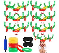 Elcoho 6 Set Christmas Inflatable Reindeer Antler Ring Toss Game with 30 Rings, 2 Eye Covers, 1 Pump Reindeer Antler Ring Throwing Christmas Games for Family Xmas Gifts Holiday Party Fun Games