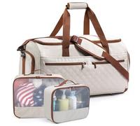 ELCUPA Garment Bags for Travel- Carry on Garment Duffle Bag for Men Women, 2 in 1 Large Travel Duffel Bags with Shoes Compartment Hanging Suit Dress Weekender Bag Personal Item Travel Bag, Ivory, W/no