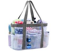 ELCUPA Large Mesh Shower Caddy - Portable Shower Tote with Waterproof Phone Pouch -Shower Bag with Separate Dry & Wet Zones, Black, XL-17"