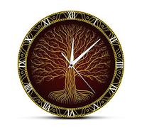 ELD Dia 30cm Nordic Sacred Symbol Druidic Yggdrasil Tree Wall Clock Tree Of Life Viking Mystic Amulet Wall Art Home Decor Silent Wall Watch Friends Gift Wall Art