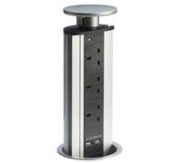 Eld Pow-3Ss Powerport 3 X 13A Pop Up Sockets With Twin Usb Outlets Brushed Nickel