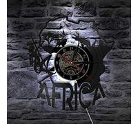 ELD Retro Africa Map Decor Vinyl Record Wall Clock Africa Patriotic Artwork Laser Cut Clock Watch Night Light Function Patriot Gift Art Wall Clocks Watches