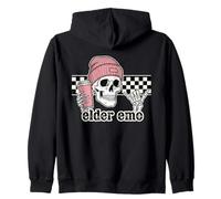 Elder Emo skeleton Beanie Coffee Checkered Aesthetic Zip Hoodie