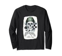 Elder Emo Skeleton with Beanie Black Rose Gothic Long Sleeve T-Shirt