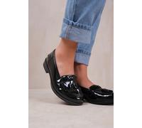 'Elder' Wide Fit Flatform Slip On Loafers Shoes With Tassle Where's That From Black 5E